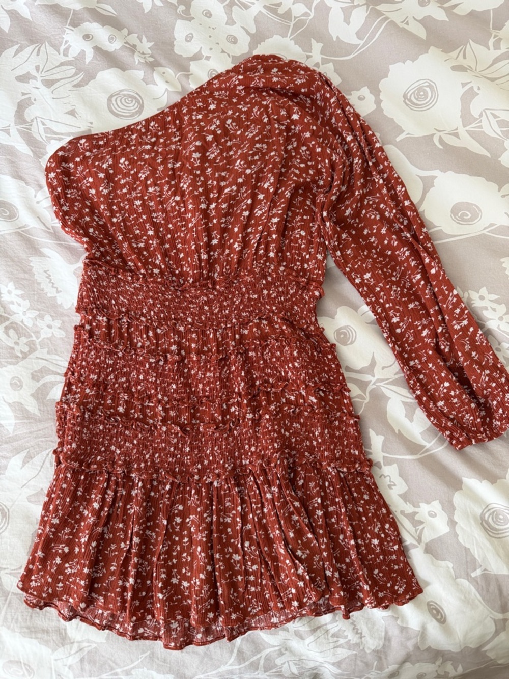 Floral One-Shoulder Mini Dress in Rust